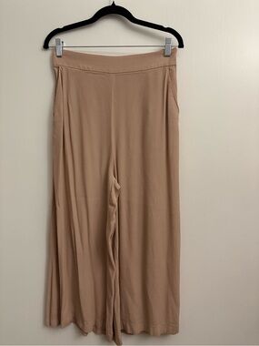 Leith Blush Pink Wide Leg Cropped Pants Medium Side Zip Elastic Back Rayon